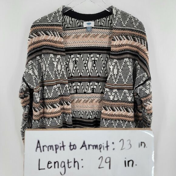Old Navy Cardigan Women's Size Small Open Front Knit Aztec Geo Brown Black White - Picture 7 of 7